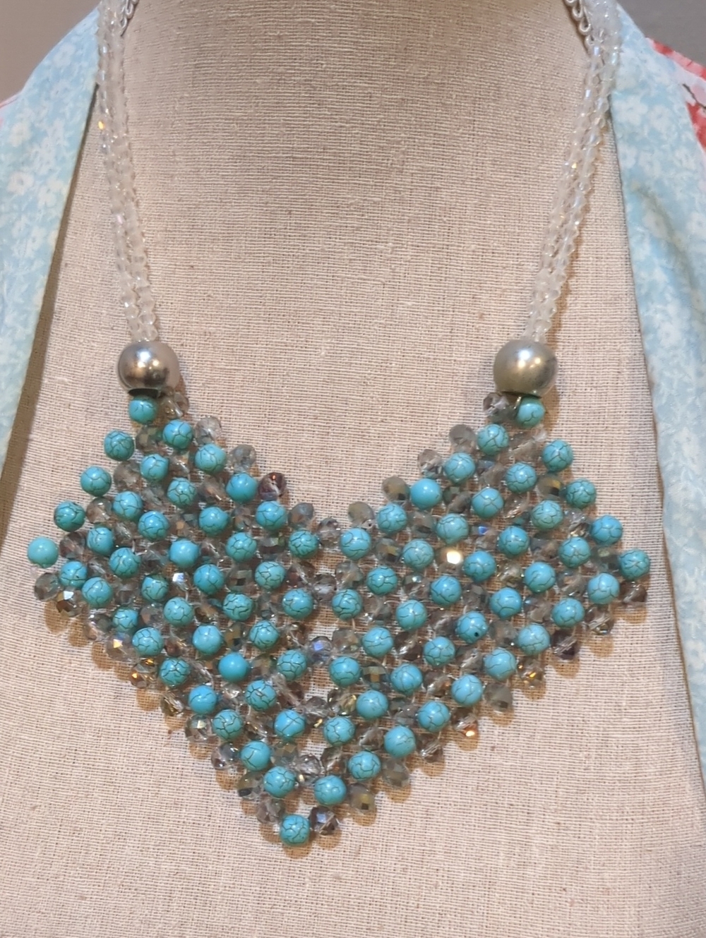 Turquoise Color Beaded Bib Necklace- Women Jewelry